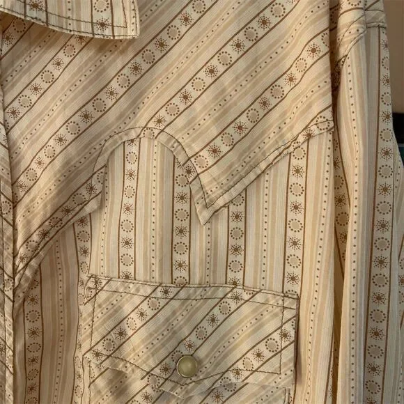 Cinch Men's XL Beige Striped Western Pearl Snap Shirt Long Sleeve - Picture 4 of 8